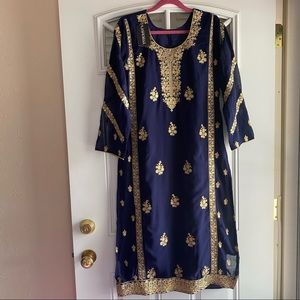 Lashkaraa Indian Pakistani Navy 3 Piece Suit, Size Medium